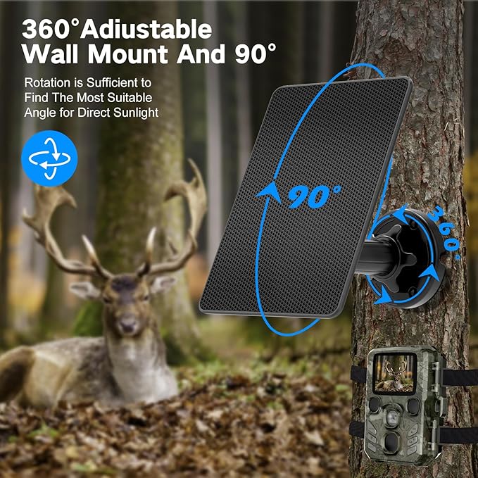 Trail Camera Solar Panel, Built-in 5000mAh Rechargeable Battery Solar Panel for Trail Camera, IP66 Waterproof Solar Charger Kit Hunting Accessory Solar for Trail Cameras - Output Type C/5V DC/6V