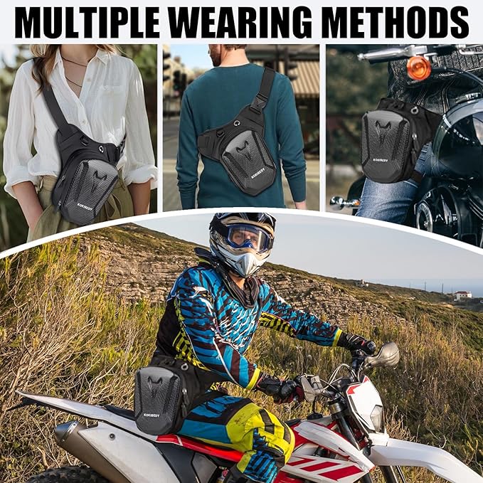 Motorcycle Leg Bag, Thigh Bag For Riding, Drop Leg Pouch For Men & Women–With Removable Straps, Waterproof Fanny Pack, Phone Purse–Travel Hiking Cycling Outdoor Upgraded & Lengthened Leg Strap 8866-6
