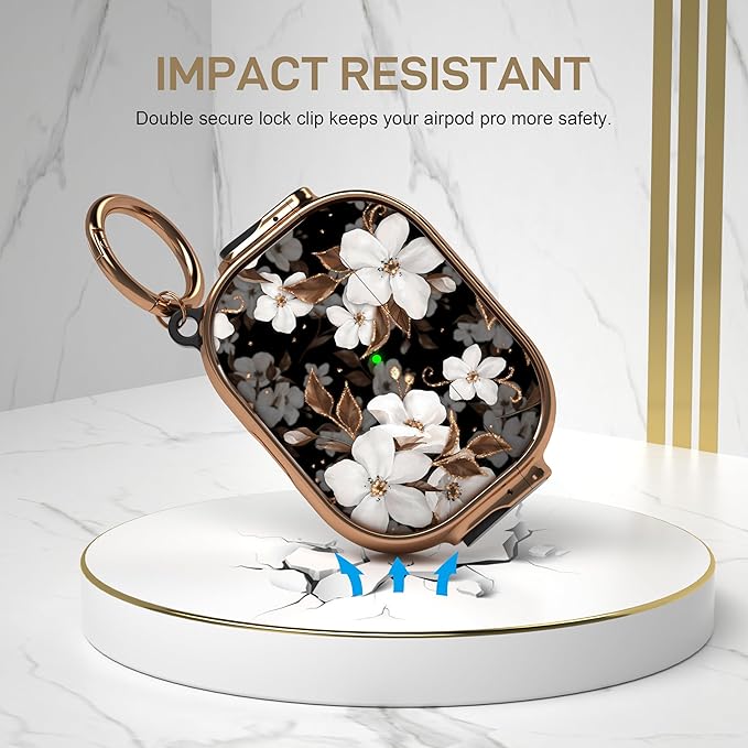 Maxjoy for AirPods Pro 2nd/1st Generation Case with Lock, Cute AirPods Pro 2 Case Lock Protective Hard AirPod Pro Cover for Women Men with Keychain for Airpod Pro (2023/2022/2019), Flower