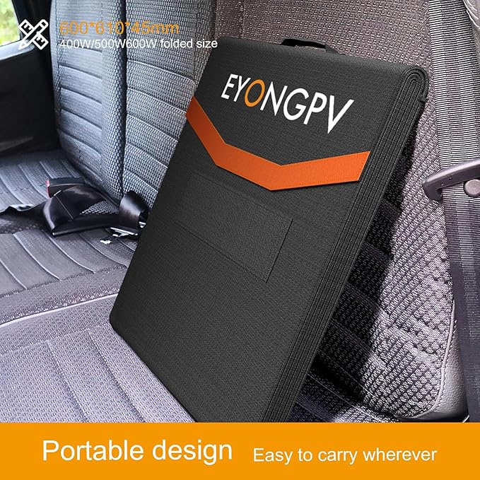 EYONGPV 500W Foldable Solar Panel, 26% HPBC Monocrystalline Cells, IP65 Waterproof Portable Solar Charger with 30A Anderson Output & 4.5m Cable, for RV, Camping, Outdoor Power Stations