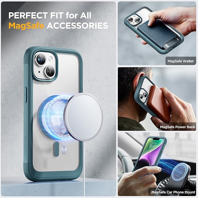 Miracase Magnetic for iPhone 14 Case 6.1'', [Bubble Free] Full-Body Bumper Phone case with Built-in Full Glass Screen &Lens Protector,No Gap,Compatible with MagSafe,Drop Proof 14 Cover,Green