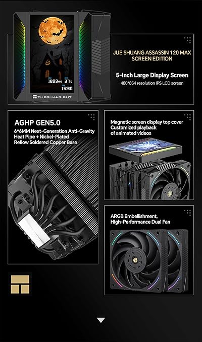 Thermalright Peerless Assassin 120 Vision MAX ARGB CPU Cooler, 5 Inch LCD, TL-K12 2150RPM 120mm Fans, for AMD AM4/AM5, Intel 1851/1700