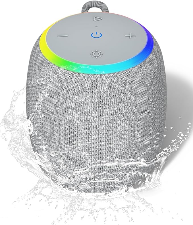 Bluetooth Speaker, Portable Wireless with 15W Stereo Sound, IPX6 Waterproof, Blue Tooth 5.3, LED Light, TWS Pairing, 12H Playtime Shower Speakers for Home Outdoor Party Beach(Gray)