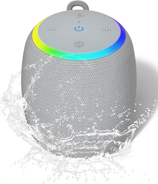 Bluetooth Speaker, Portable Wireless with 15W Stereo Sound, IPX6 Waterproof, Blue Tooth 5.3, LED Light, TWS Pairing, 12H Playtime Shower Speakers for Home Outdoor Party Beach(Gray)