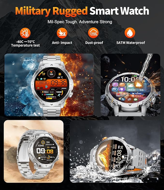 LIGE Smart Watch for Men with 1000mah,1.7" Smartwatch with 100+ Sports Modes,Flashlight,Health Tracker,IP68 Waterproof, Smart Watch for Android iOS Silver