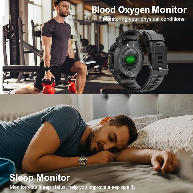 1.39" IPS Screen Smart Watches for Men Rugged Tactical Fitness Tracker with Call (Answer/Dial) Heart Rate SpO2 Sleep Monitor 120+ Sport Modes Waterproof Sport Smartwatch for Android iOS