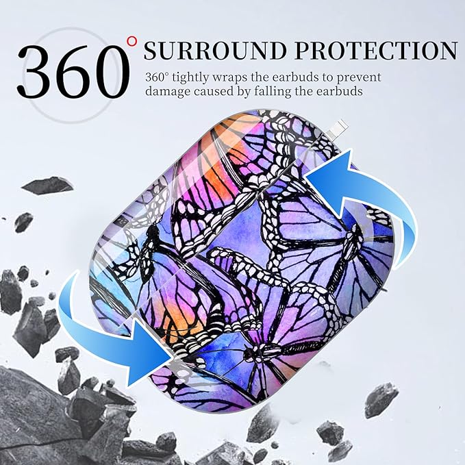 for AirPods Pro 3 Case, Compatible with AirPods Pro 3rd Generation Case (2025), Shockproof Protective Cover with Golden Carabine (Beautiful Butterfly Purple)