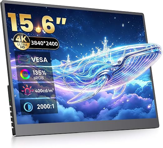 4K Portable Monitor - 15.6" UHD 3840 * 2400 for Laptop/Mac (Dark)