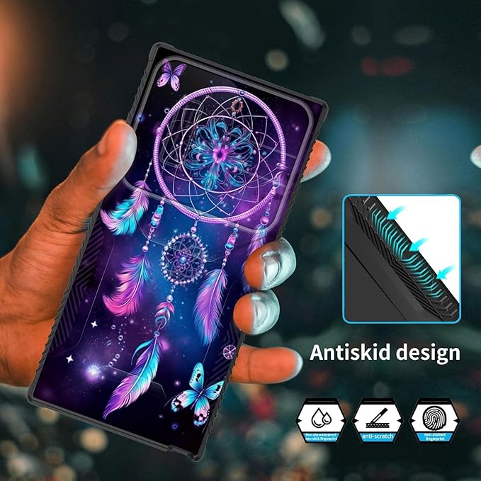 for Galaxy S25 Ultra Case Built in Slide Camera Lens Cover,Heavy Duty Shockproof Protection Dual Layer Case for Samsung Galaxy S25 Ultra 6.9" 2025,Butterfly Dream Catcher