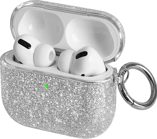 for Cute Glitter AirPods 4 Case for Women| Bling Hard Airpod iPods 4 Cases | with Keychain | Sparkly Rhinestone Air Pods 4 Generation Case for Women Girl-Model A3058/A3059(White)