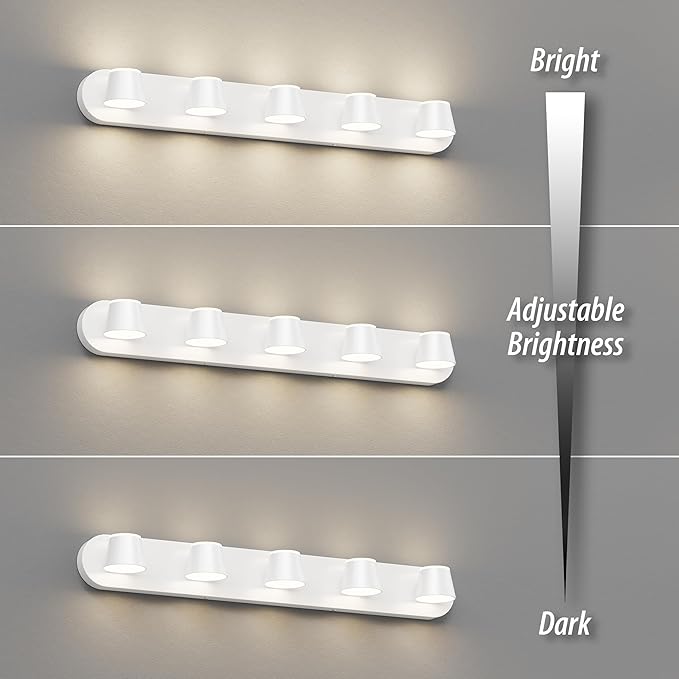URSOLA 5 Light Bathroom Vanity Light LED White Wall Light Fixtures Up and Down Rotatable Dimmable 34 inch Bathroom Lighting
