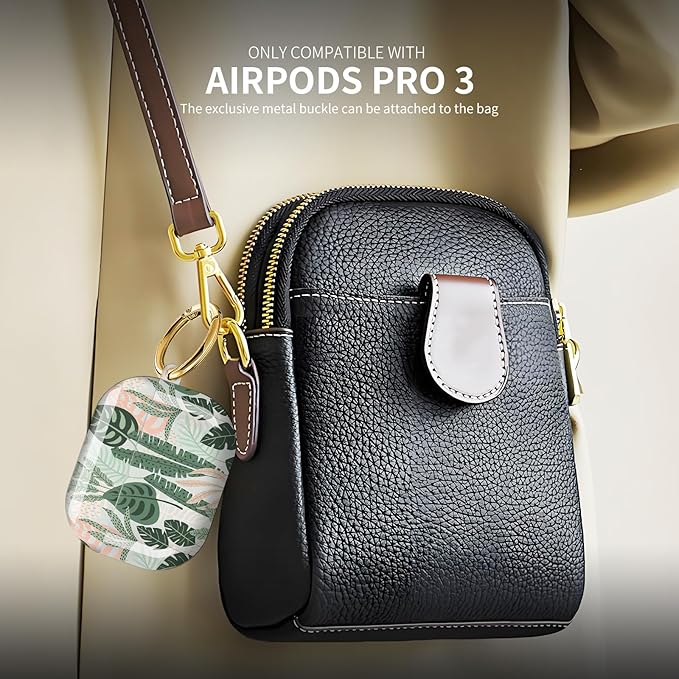 Compatible with AirPod Pro 3 (2025),Cute Case Cover for Women & Men, Full Protection Shockproof Hard Case with Keychain, Wireless Charging Case Accessories(Abstract Tropical Leaves)