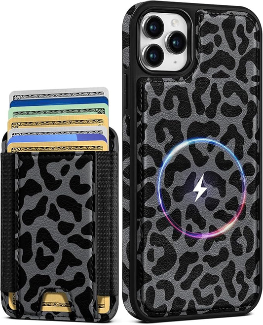 Shorogyt for iPhone 11 Pro Max Wallet Case - Fits 5 Cards, Compatible with Magsafe Detachable Magnetic Credit Card Holder Leather Cardholder Cute Phone Cover Women Girls for Apple 11 ProMax, Leopard