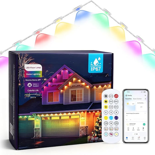 148FT Permanent Smart Outdoor Lights, WiFi App Control 54 LEDs IP67 Waterproof, Color Changing Eave Lighting with Remote, Compatible with Alexa for Christmas, Halloween, Party, Daily Decor