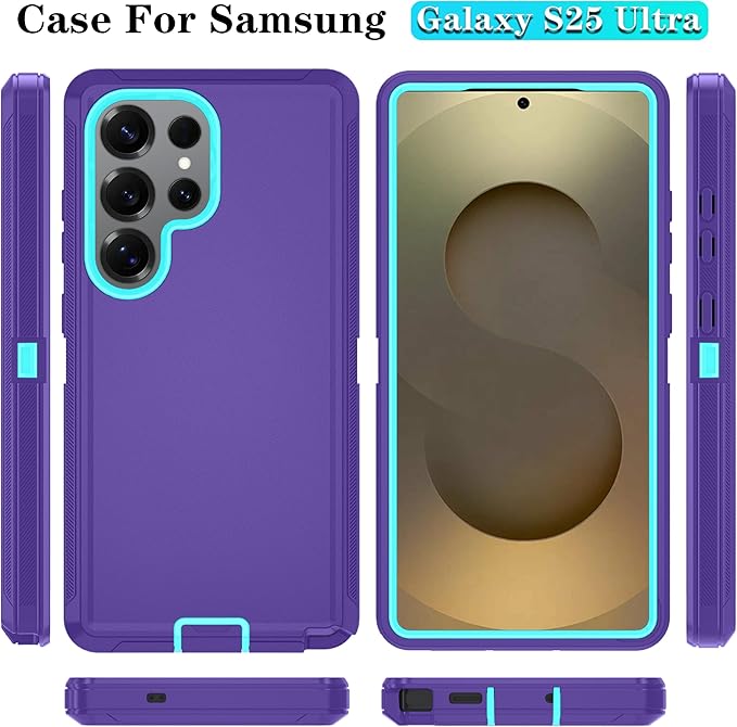 ONOLA Phone Case for Samsung Galaxy S25 Ultra Case with HD Screen Protector, Heavy Duty Shockproof & Dropproof 3-Layer Cover Phone Case for Galaxy S25 Ultra 6.9''，PurpleSkyBlue