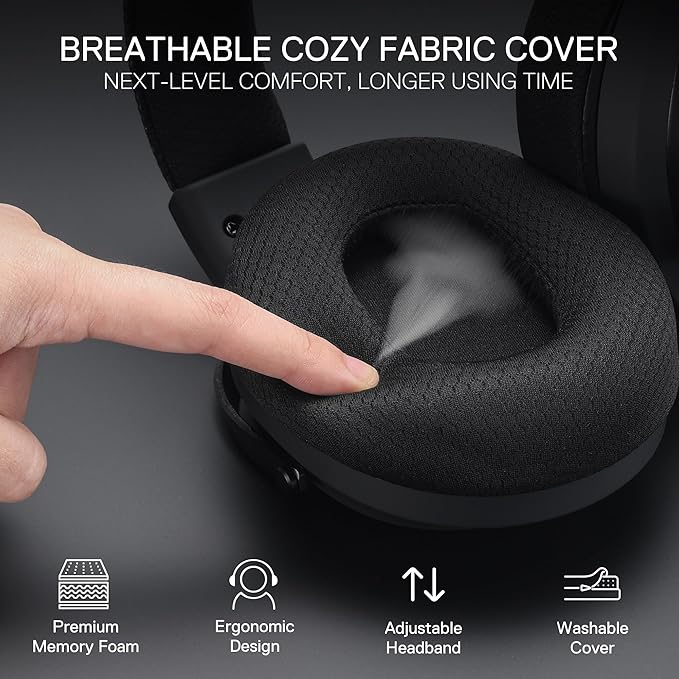 Redragon H858 3-Mode Wireless Gaming Headset, 7.1 Surround Sound, 53 mm Drivers, Memory Foam Ear Pads, Detachable Noise-canceling Microphone, Over-Ear Headphones Works for Phone, PC/PS5/NS, Black