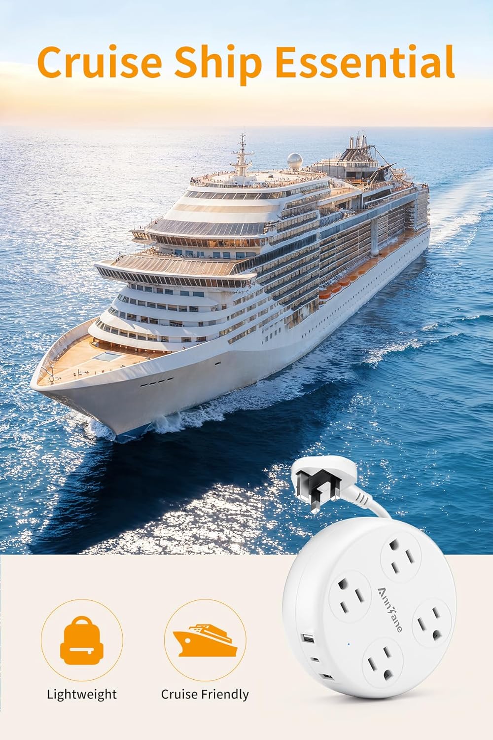 UK Travel Plug Adapter with Retractable Power Strip – 4 AC Outlets & 3 USB Ports (USB-C) | Techloop Living