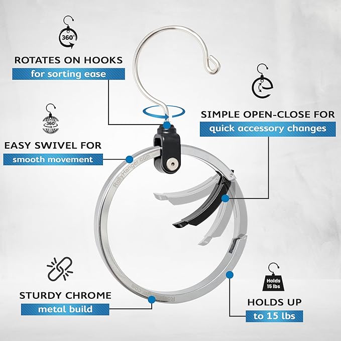 Multipurpose Closet Hangers- Tie and Belt Hanger for Closet- Great Space Saving Belt Organizer for Wardrobe - Ideal for Storing Belts, Ties, Scarfs, Baseball Hats, Purses & More- 1 Pack