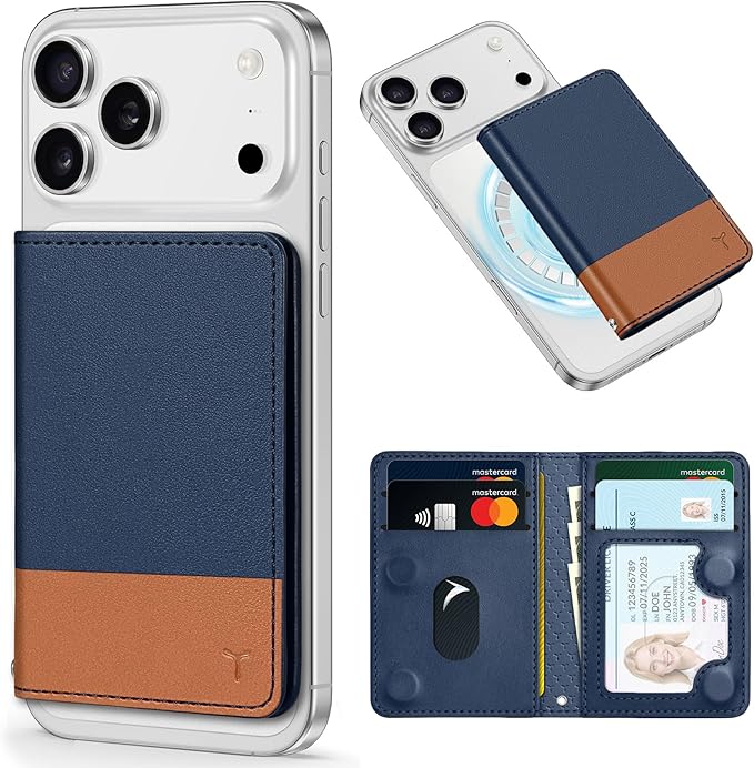 TUCCH for Magsafe Wallet with 6 Card Holders, RFID Blocking [Clear ID Window] PU Leather Folio Magnetic Phone Wallet for iPhone 17/16/15/14/13/12/Plus/Air/Pro/Pro Max Series, Blue & Brown