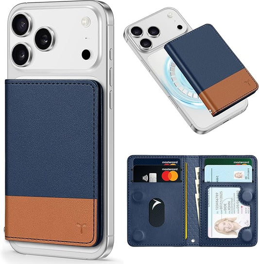TUCCH for Magsafe Wallet with 6 Card Holders, RFID Blocking [Clear ID Window] PU Leather Folio Magnetic Phone Wallet for iPhone 17/16/15/14/13/12/Plus/Air/Pro/Pro Max Series, Blue & Brown