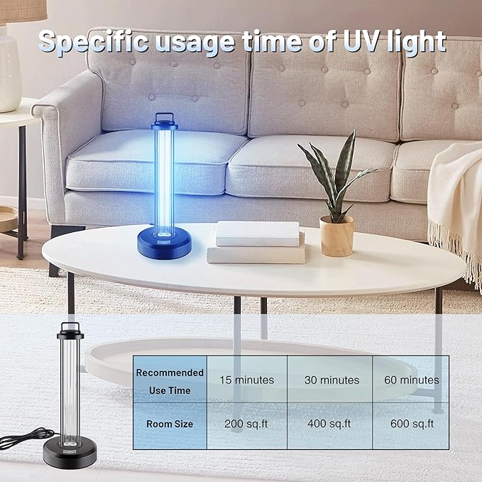 38W UV Sanitizer Light, Portable Ultraviolet Light with 3-Gear Timer, 110V, 99.99% UVC O-Zone Lamp for Home, Office, Hotel, School and Large Spaces
