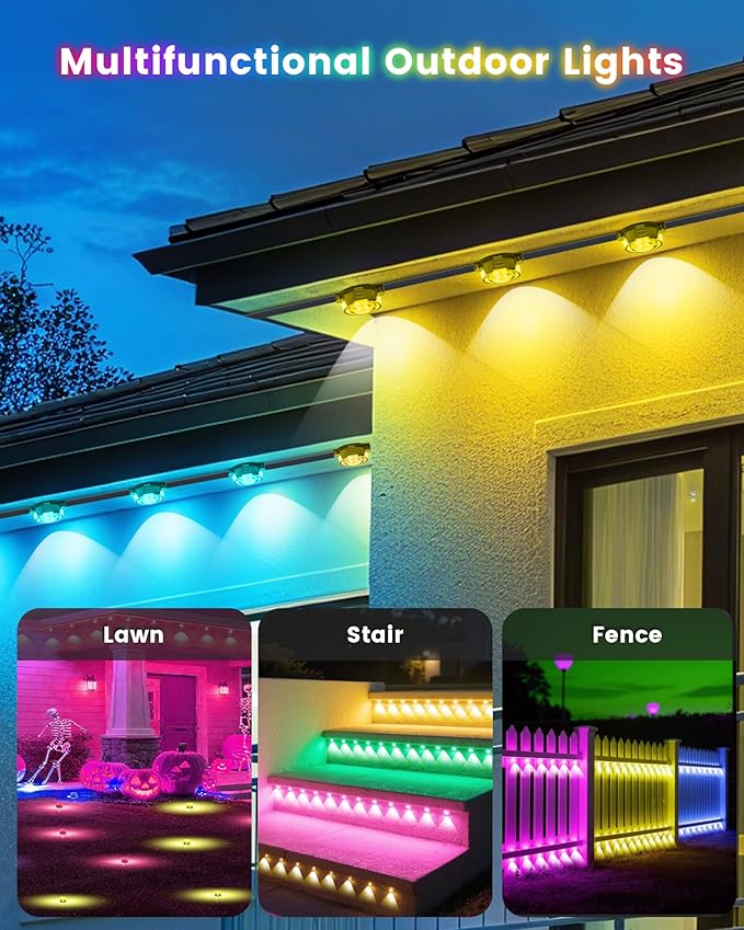 KISUFU 50ft RGB Permanent Outdoor Lights for House,2IN1 Outdoor Ground Light & Permanent Christmas Lights,IP67 Waterproof for Halloween Christmas Garden Yard Walkway