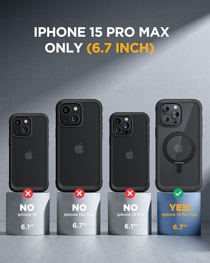 Miracase for iPhone 15 Pro Max Case with 360° Magnetic Ring Stand [Compatible with Magsafe] Full-Body Drop Proof Bumper Phone Case with Built-in 9H Tempered Glass Screen Protector,Black