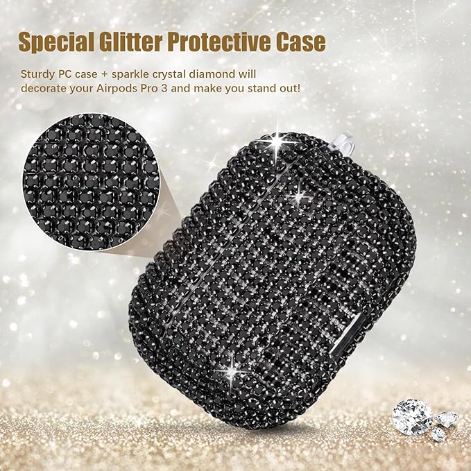 Bling Airpods iPods Pro 3 Case Cover 2025, VISOOM Rhinestone Airpods Pro 3 Cases Cute Glitter Jewelry Airpod iPod Pro3 Cases for Sparkly Apple AirPods iPods Pro 3rd Gen Case with Keychain for Women