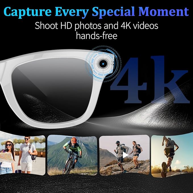 AI Smart Glasses with 8MP Camera, 4K Video & HD Photo, Bluetooth Audio, AI Voice Assistant, Real-Time Translation, Object Recognition, Noise-Cancel Calls, Music,Photochromic +2 Red Lenses