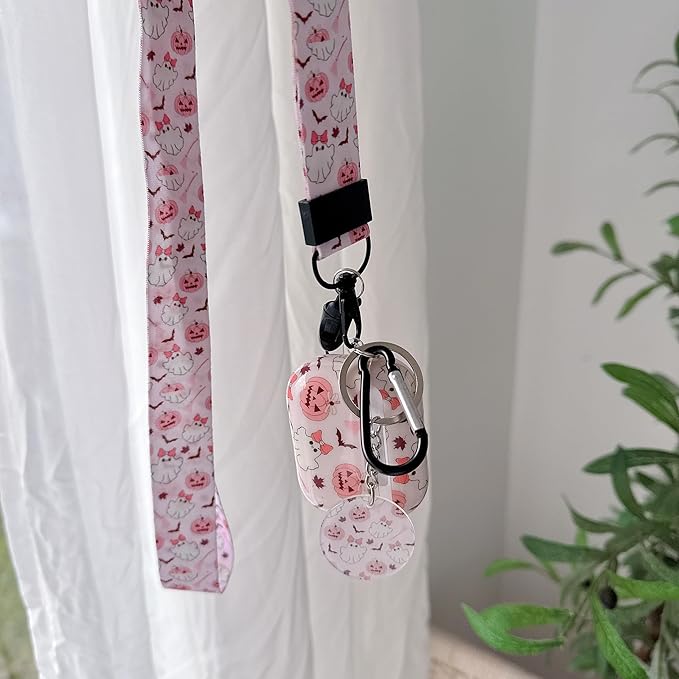Cute Quirky Pumpkin Ghost Fun Design Air Pod Pro 3 Generation Case（2025） with Pumpkin Ghost Lanyard Keychain，Unique IMD Process TPU Soft Pro 3 Case