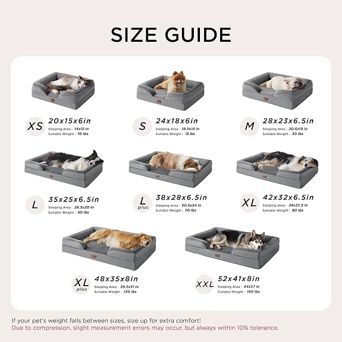 Bedsure Orthopedic Dog Bed Medium Size Dogs - Washable Small Medium Dog Cat Bed Waterproof, Comfort Cats Couch Sofa with Washable Removable Cover, Pets Bed with Nonskid Bottom, Grey, 28"