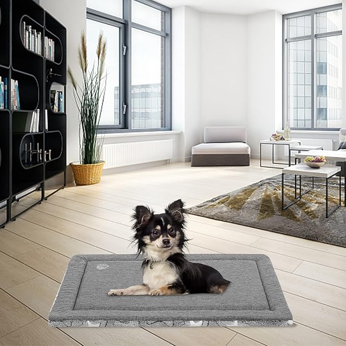 EMPSIGN Dog Crate Pad - Reversible Kennel Mat (Cool & Warm), Machine Washable, Cozy Star Pattern Sleeping Pad for Small Medium Large Dogs, All-Season Pet Bed, Suitable for 24"x18" Dog Crate, Grey