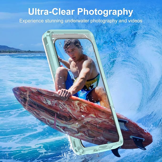 Beasyjoy Waterproof Phone Case, Underwater Snorkeling Diving Phone Case, Universal Self-Check Water Proof Pouch Dry Bag Up to 6.9 Inch for iPhone 16/15/14/13/12/11/Samsung S24/S23/Google - Green