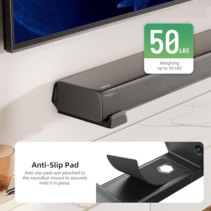 ELETIUO Soundbar Wall Mount Bracket,Depth Adjustable 3.8-6.5 inch,Universal Sound Bar Mount Under TV for Samsung, Sony, LG, Vizio, Bose, JBL, Sonos, Holds up to 50 lbs,Black