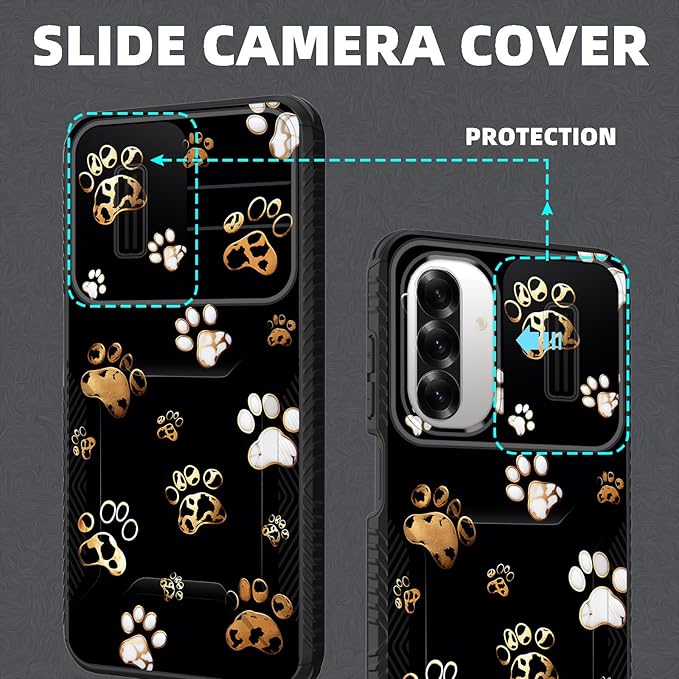 for Galaxy A26 5G Case Built in Slide Camera Lens Cover,Heavy Duty Shockproof Protection Dual Layer Case for Samsung Galaxy A26 5G 6.7" 2025,Cute Dog Paw Prints