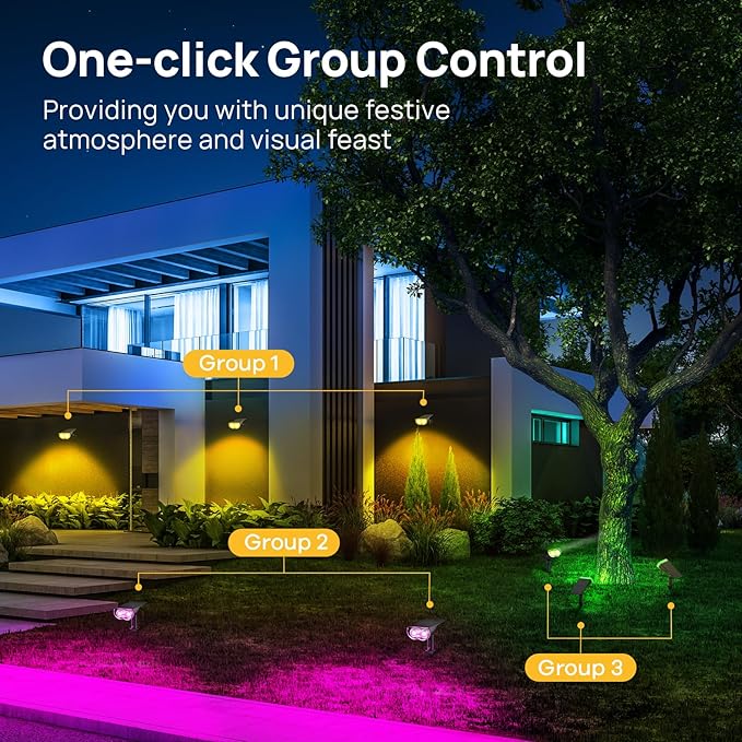 Linkind Smart Solar Lights Outdoor SL5 with Motion Sensor, APP Control Cool/Warm White/Color Changing Solar Spot Lights Outdoor, IP65 Landscape Lighting for Yard, Garden, Path(2 Pack)