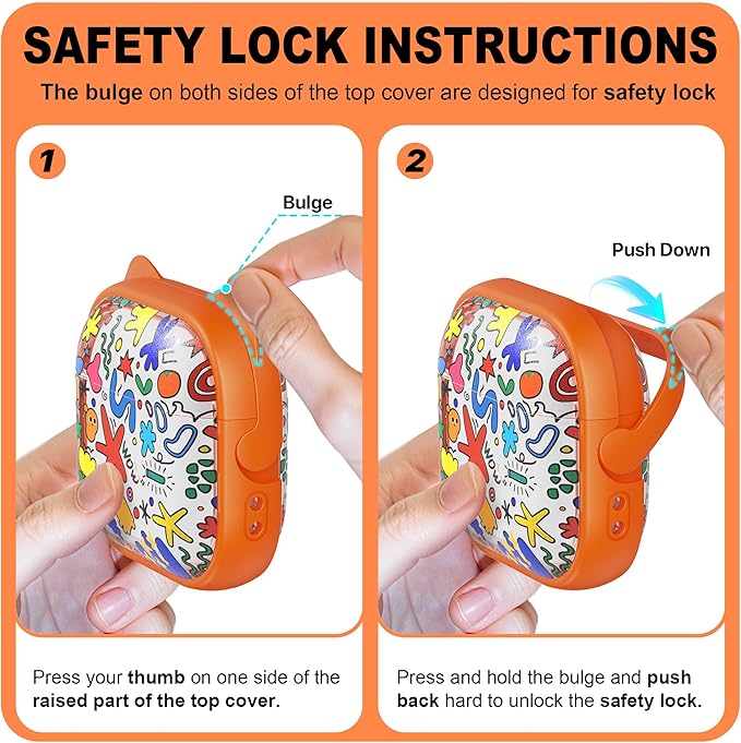 RFUNGUANGO AirPods 4 Case for Women Girly Cat Case with Lock, Phone Stand, Keychain & Cleaner Kit, Compatible with Apple Airpods 4th Generation Case Cover, Orange Graffiti