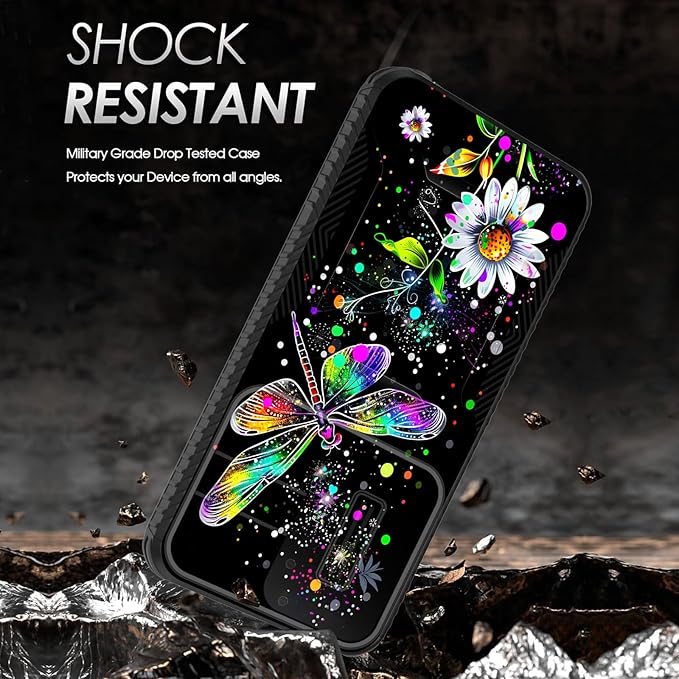 for Galaxy S26 Case Built in Slide Camera Lens Cover,Heavy Duty Shockproof Protection Dual Layer Case for Samsung Galaxy S26 6.3" 2026,Dragonfly and Daisy Flower