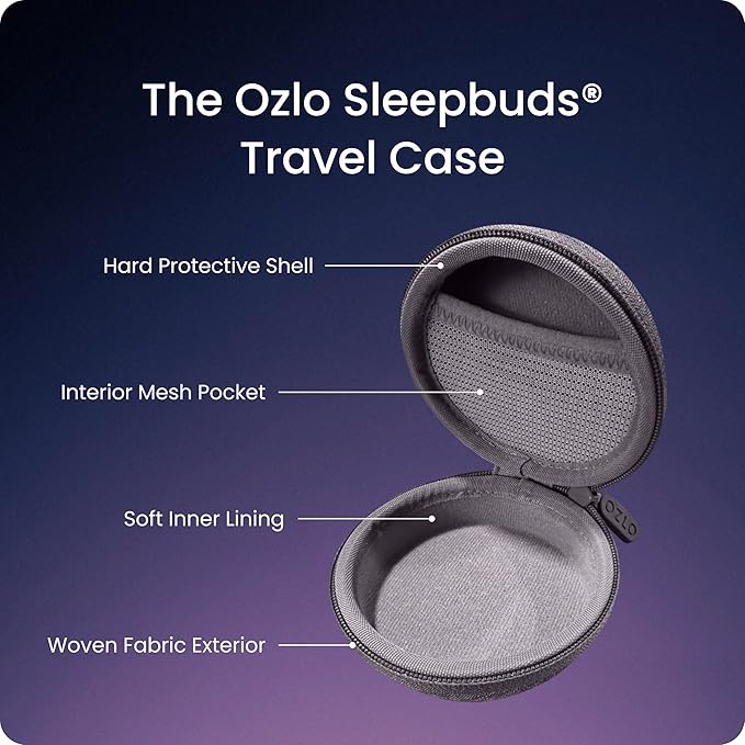 Ozlo Sleepbuds and Travel Case Bundle | Advanced Noise-Masking Sleep Earbuds - Comfortable Side Sleeper Headphones - Science-Backed Sleep Sounds - Secure Hard Case