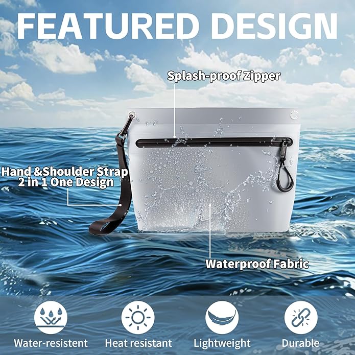 Waterproof Bag Fanny Pouch for Phone Passport Purse, Handle & Adjustable Strap for for Swim, Travel, Beach