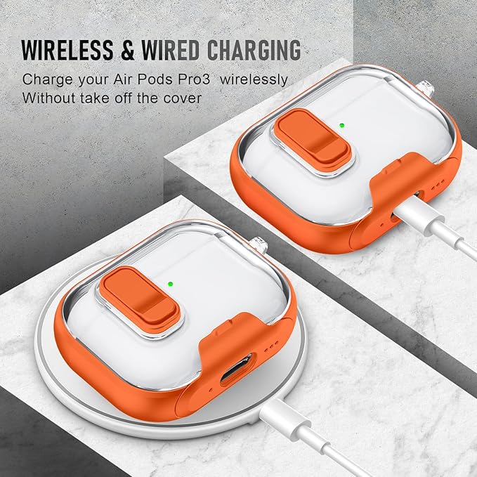 for AirPods Pro 3 Case (2025) with Phone Stand & Cleaner Kit, Cute Soft Silicone Cover for AirPods Pro 3rd Genera case with Keychain for Women Men with Keychain for Airpod Pro case(2025) Orange
