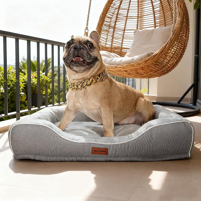 Orthopedic Dog Beds for Medium Small Dogs with Removable Washable Cover Rectangle Pet Sofa with Cooling Gel Memory Foam Anti-Slip Bottom Waterproof for Old Pets or Cat,28" L x 23" W x 6.5" Th