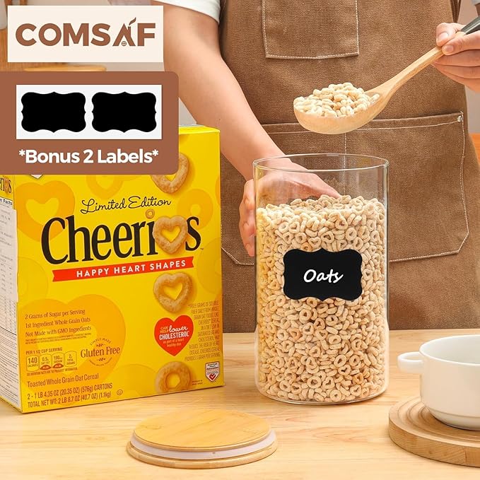 ComSaf Glass Jar with Airtight Lid (140 oz/4 liter/1.1 Gallon), Large Glass Food Storage Container with Bamboo Lid, Jars with Lids for Food