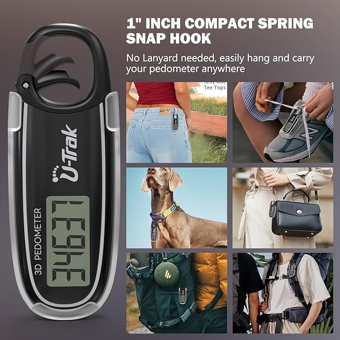 3D Pedometer for Walking with Removable Clip and Carabiner Simple Step Counter for Walking Accurate Clip On Step Tracker for Men Women Kids