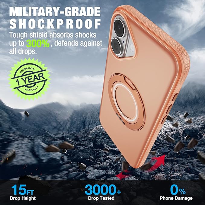 for iPhone 17 Case [Compatible with Magsafe] [15 FT Military Grade Drop Protection] with Screen Protector & Lens Protector,Shockproof Kickstand Phone Case for iPhone 17 (Orange)