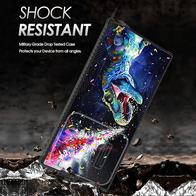 for Galaxy S26 Ultra Case Built in Slide Camera Lens Cover,Heavy Duty Shockproof Protection Dual Layer Case for Samsung Galaxy S26 Ultra 6.9" 2026,Colorful Cool Dinosaur