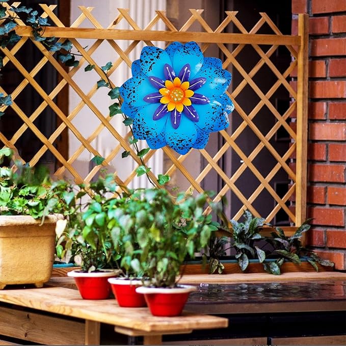 LITIALLY Outdoor Metal Flower Wall Art, New Creative Cute Metal Flower Decorations, Wall Art Decor for Indoor Outdoor Porch Decor Space
