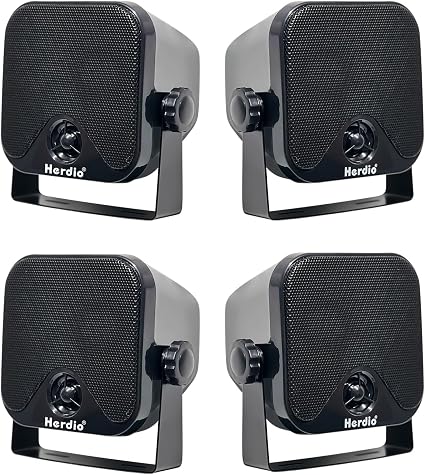 Herdio 4 Inches Heavy Duty Waterproof Boat Marine Box Outdoor Speakers Surface Mounted for Skid Steer ATV UTV RZR RV Golf Cart Tractor Powersports Boat Truck Jeep(4 Black Speakers)