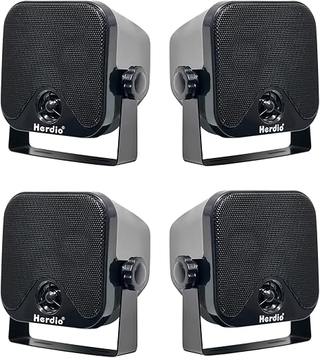Herdio 4 Inches Heavy Duty Waterproof Boat Marine Box Outdoor Speakers Surface Mounted for Skid Steer ATV UTV RZR RV Golf Cart Tractor Powersports Boat Truck Jeep(4 Black Speakers)