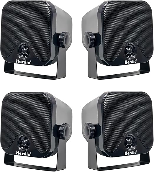 Herdio 4 Inches Heavy Duty Waterproof Boat Marine Box Outdoor Speakers Surface Mounted for Skid Steer ATV UTV RZR RV Golf Cart Tractor Powersports Boat Truck Jeep(4 Black Speakers)